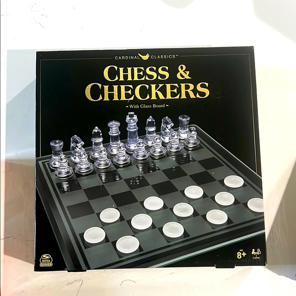 Games | Brand Newchess Checkers Set With Glass Board Black And White ...